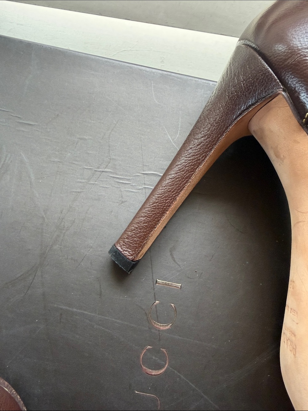 Prada Brown Leather Ankle-Strap Heels with Yellow Insole 4 inch heels - Picture 3 of 4